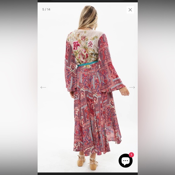 NWT Aratta Silent Journey Magical Creature Dress Sz S Embroidered Linen Coral - Picture 13 of 16